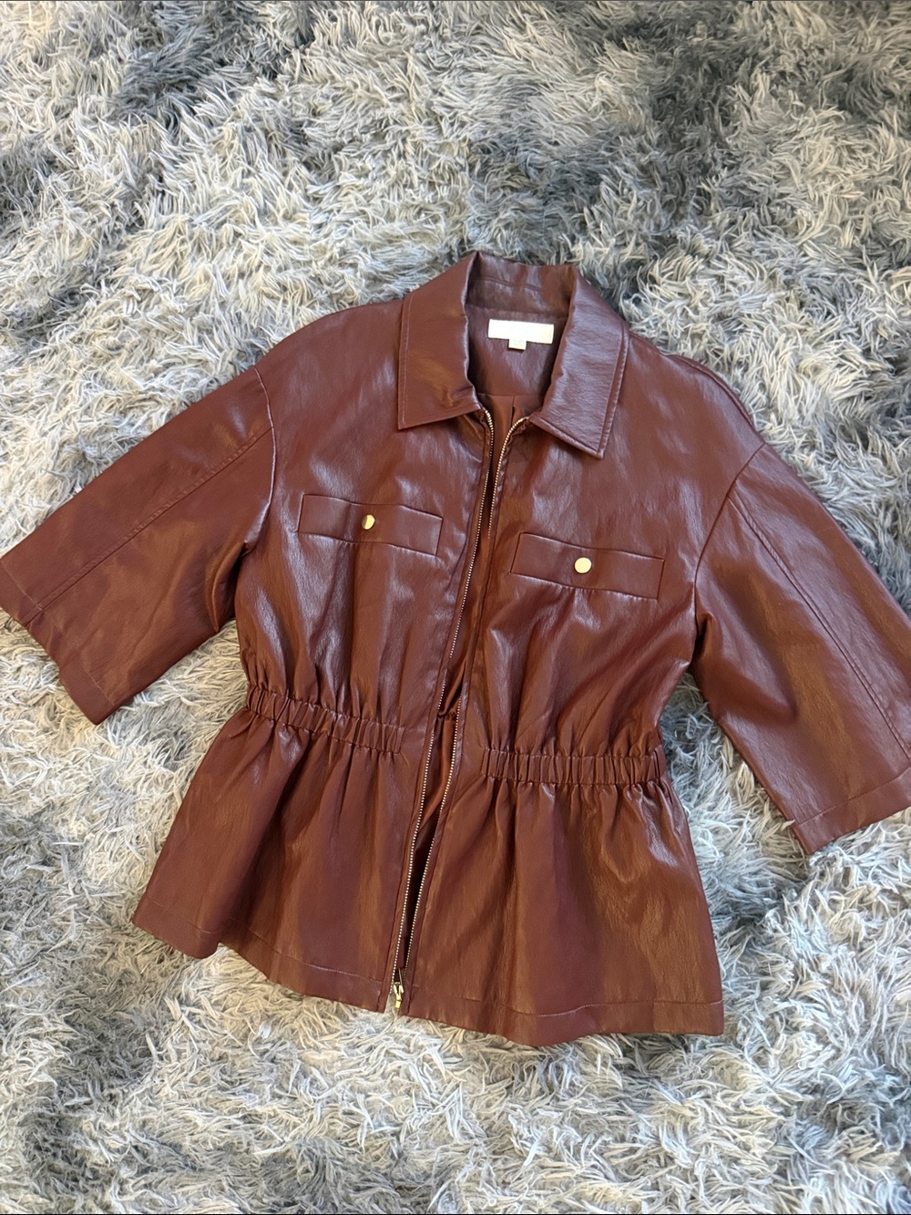 Zara Women's Burgundy Faux Leather Peplum Zip Jacket